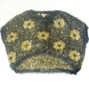 Vintage fuzzy black/gold crop top